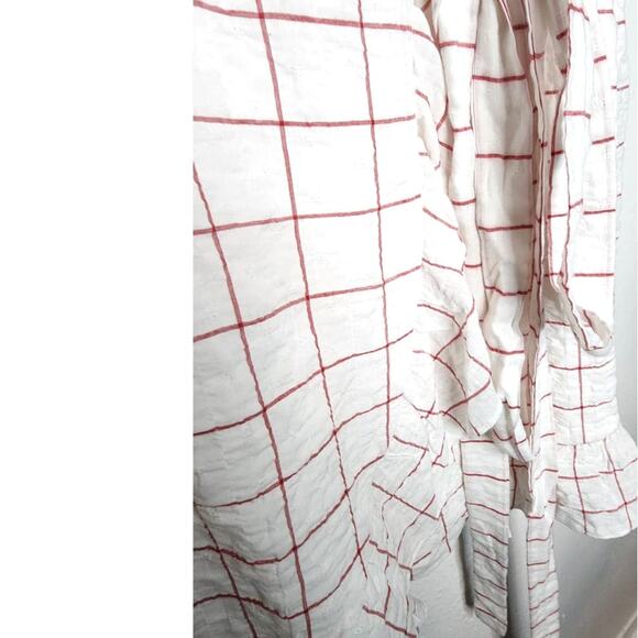 Wayf Womens Josie Checker Ruffle Sleeveless Wrap Dress Medium - Picture 8 of 8